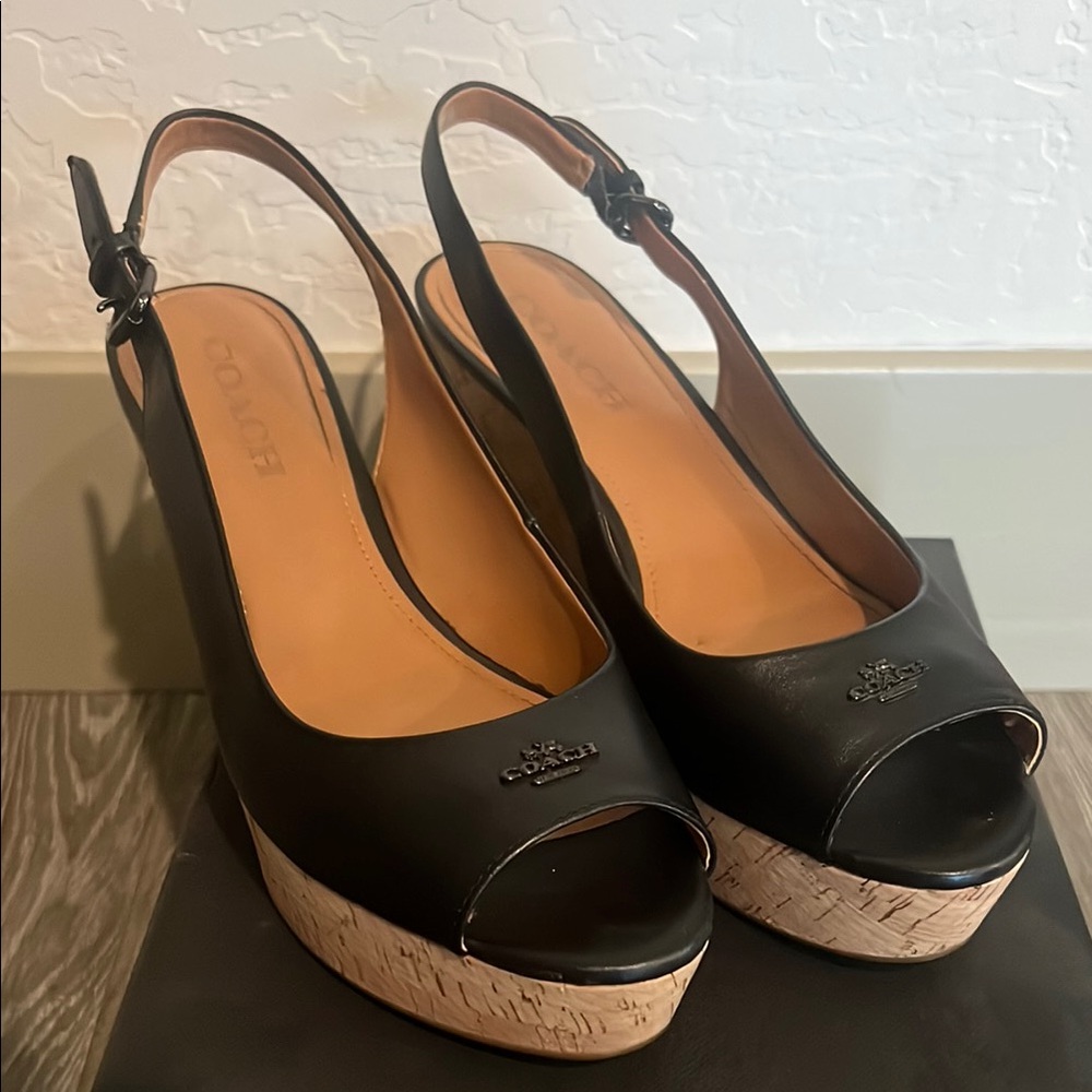 Women's Black Slingback Wedge Sandals